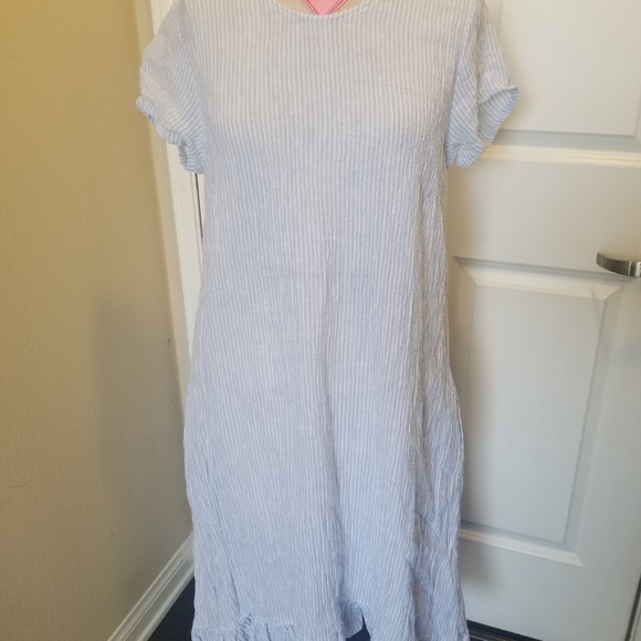 Goddess Gear organic linen ruffle dress with cap sleeves sz M - Picture 3 of 10
